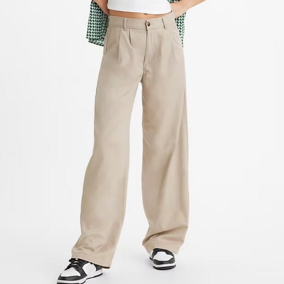 Levi's Pants - Levi's High Rise Pleated Baggy Trousers in Cobblestone Neutral VARSITY PREP NWT